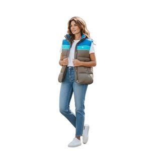 Good Goose Down Puffer Vest XL Brown Blue Colorblock 80/20‎ Goose Feather